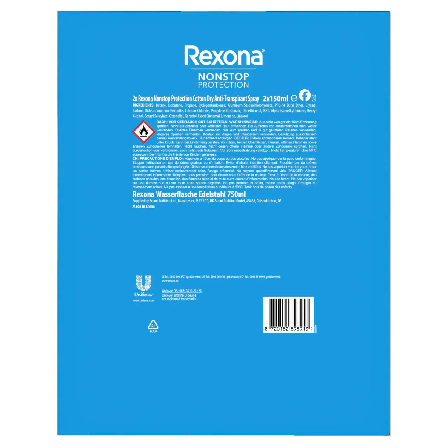 Rexona Cotton Dry Geschenkset Deospray 2x150 ml + Flasche