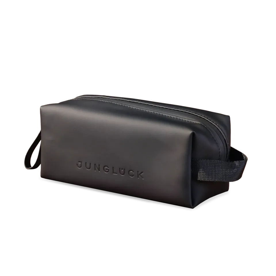 JUNGLÜCK Kosmetiktasche Schwarz S veganes Leder