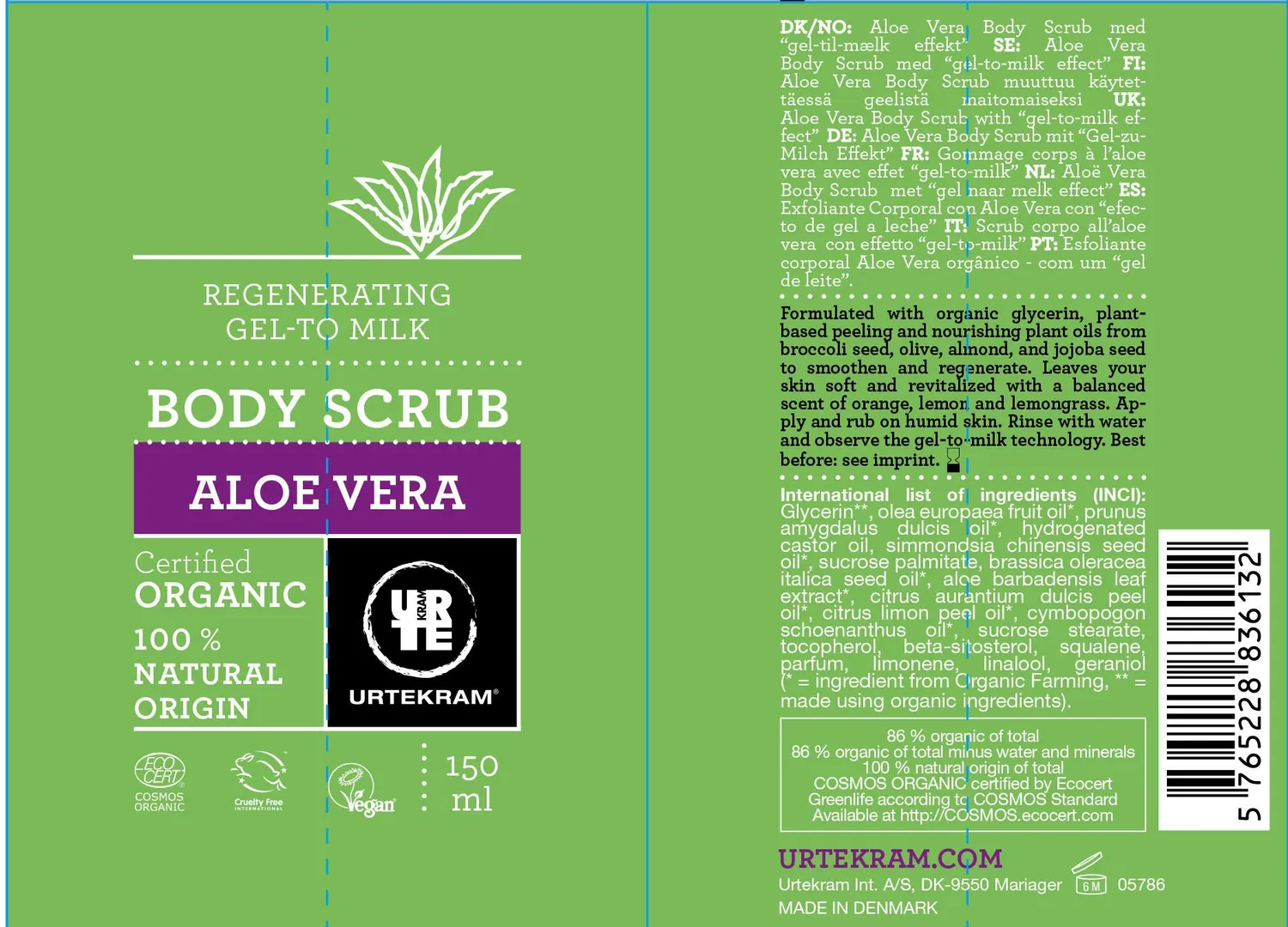 Urtekram Aloe Vera Body Scrub Bio Peeling 150 ml