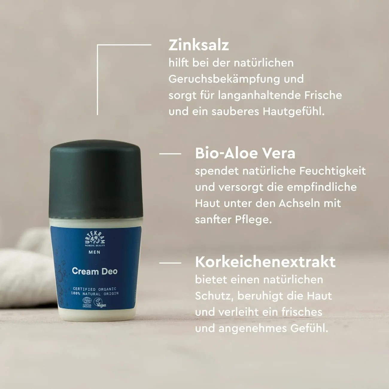 Urtekram Men Sandelholz Deostift 50 ml Zinkschutz bio
