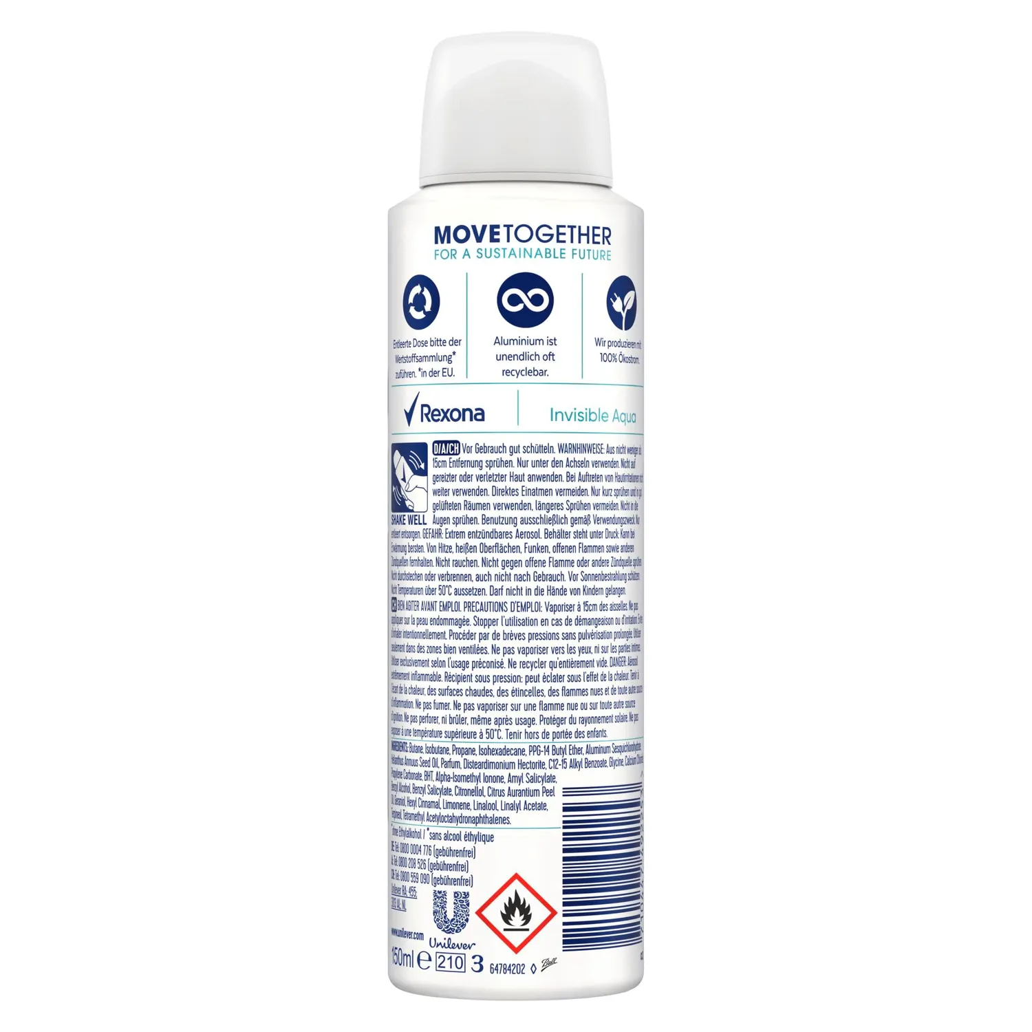 Rexona MotionSense Invisible Aqua Deo Spray 6x150 ml frisch