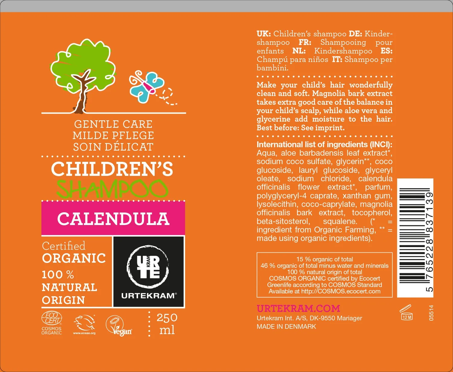 Urtekram Calendula Kinder Shampoo mild 250 ml beruhigend