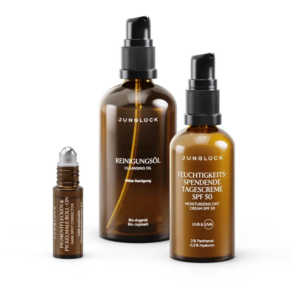 JUNGLÜCK Pigmentflecken Pickelmale Set mit SPF ohne Duftstoffe