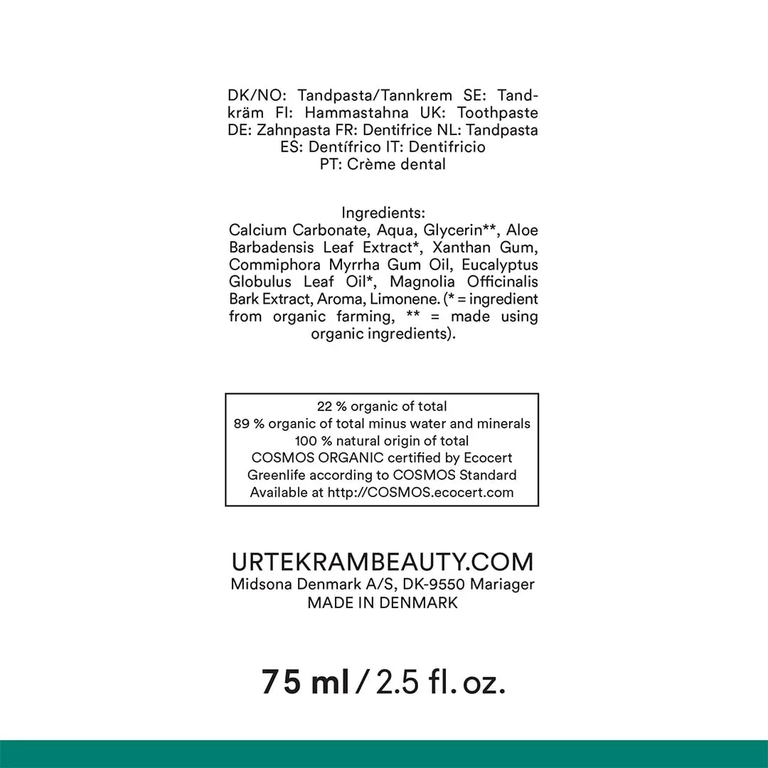 Urtekram Eukalyptus Zahnpasta 75 ml fluoridfrei Minze