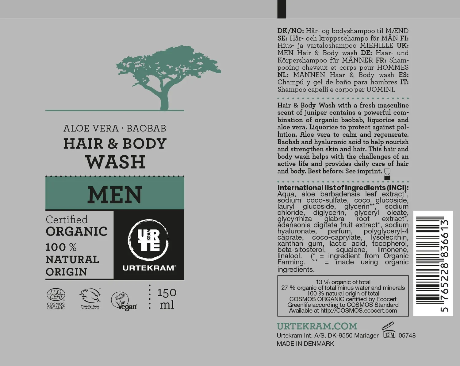 Urtekram Men Haarshampoo 150 ml Aloe Vera Baobab