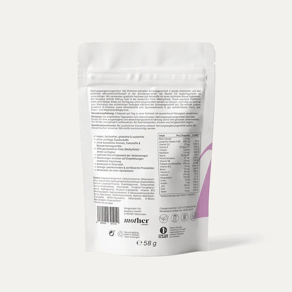 baybies mother+ Schwangerschaft 2 Kapseln bioaktives Folat