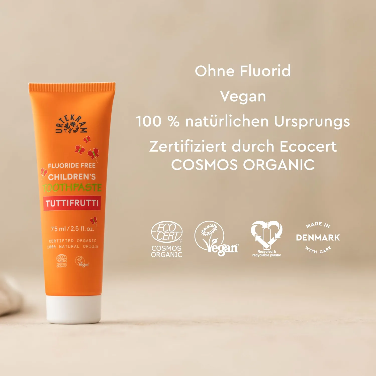 Urtekram Tutti Frutti Kinderzahnpasta 75 ml ohne Fluorid