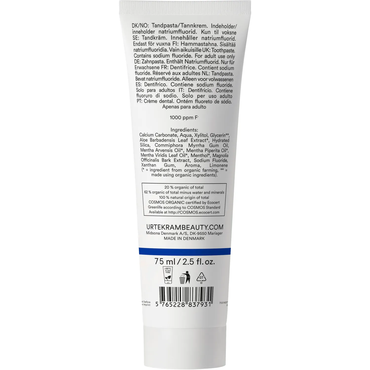 Urtekram Minze Aloe Vera Zahnpasta 75 ml mit Fluorid