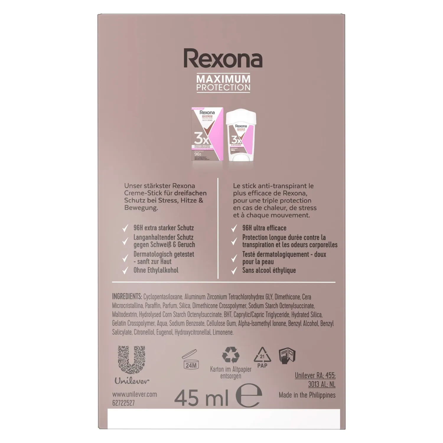 Rexona Maximum Protection Confidence Deo Creme 45 ml blumig