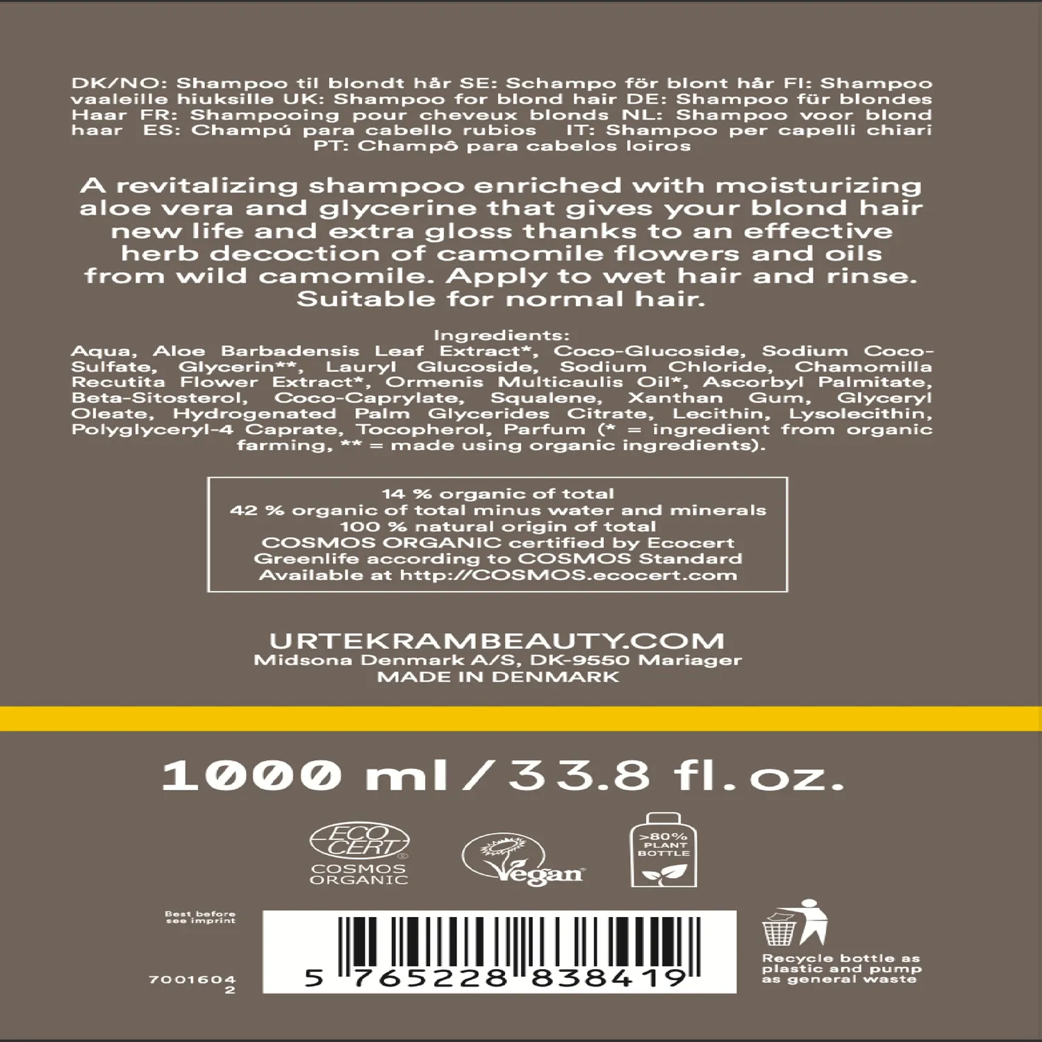 Urtekram Kamille Shampoo blondes Haar 1000 ml bio