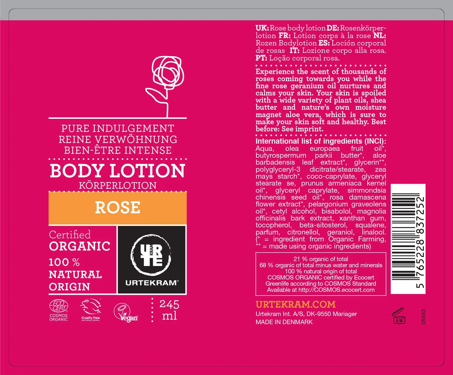 Urtekram Rose Body Lotion 245 ml vegan Bio