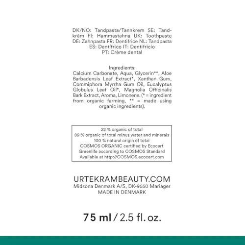 Urtekram Eukalyptus Zahnpasta 75 ml fluoridfrei Minze